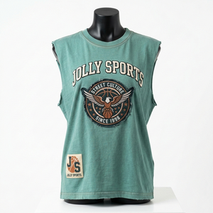 T-shirt sans manches pour femme en jersey de coton 180 GSM, tissu doux couleur turquoise, imprimé graphique, logo patch, chemises en coton sans manches pour femme - Product Image 5