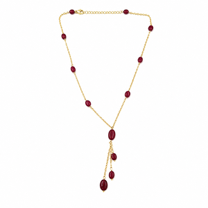 Custom Rhodium Plated <b>Necklace</b> Red <b>Ruby</b> Oval Gemstone Bead Station Y Lariat Tassel Drop Cable Chain Fine Women Luxury Gift - Product Image 2