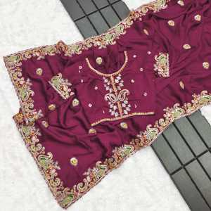 Saree musulman traditionnel élégant avec des fils à broder codant des paillettes - Product Image 1
