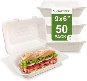 Biodegradable Compostable 36oz Takeaway Burger <b>Box</b> with Hinged Lid Reusable BPA Free Microwavable Salad & Fruit <b>Lunch</b> Container - Product Image 1