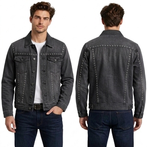 Custom Black Washed Denim <b>Jacket</b> for <b>Men</b> with Clean Button Front and Classic <b>Trucker</b> Silhouette Casual Denim Outerwear - Product Image 5