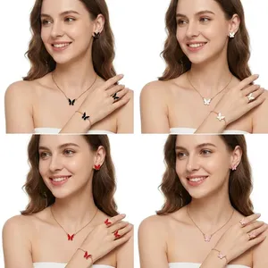 LUX DIORE JEWELS Luxury Gold/Silver Plated SS925 Silver Link Chain Jewelry Set Women Butterfly Hip Hop <b>Necklace</b> Earrings Casual - Product Image 1