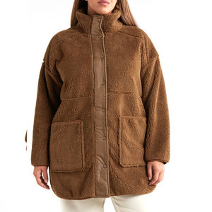 Chaquetas de lona con cremallera y cuello alto unisex al por mayor, forro polar Sherpa, ajuste clásico, bolsillos frontales, transpirables, de peso pesado, para invierno. - Product Image 5