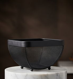 Custom Black Metal Wire <b>Mesh</b> Fruit Storage <b>Basket</b> Square Rim Decorative Bread Holder Modern Kitchen Stand - Product Image 1