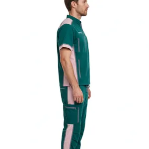 ชุดสครับผู้ชาย Amkoor สีตามสั่ง เสื้อแขนสั้นมีกระเป๋า กางเกงรูดเชือก ผ้าโพลีเอสเตอร์ระบายอากาศ ชุดยูนิฟอร์มทางการแพทย์ - Product Image 3