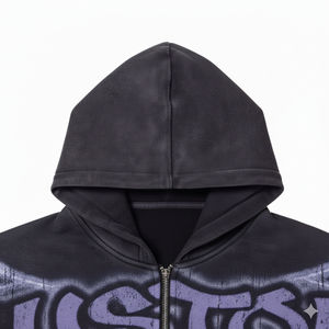 Sweat à capuche zippé personnalisé avec impression numérique, effet vieilli, 400 g/m², coupe ample, style vintage, délavé à l'acide, pull-over oversize, écologique, ODM - Product Image 6