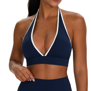 Plus Medium Support Crisscross <b>Strap</b> Solid V-Neck Sports <b>Bra</b> Front for Gym Running-Quick Dry Breathable Four-Way Stretch - Product Image 6