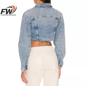 Vestes en jean pour femmes OEM respirantes, personnalisées, surdimensionnées, à manches longues, basiques, boutonnées, avec poches - Product Image 3