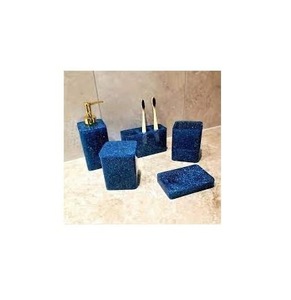 Ensemble de salle de bain rond moderne portable en résine acrylique bleu ciel de luxe ILAHI, trois pièces, motif floral, Uttar Pradesh - Product Image 6