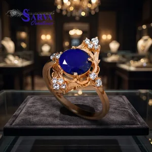 Natural <b>Lapis</b> <b>Lazuli</b> Vintage Style <b>Ring</b> with Cubic Zirconia Accents 925 Sterling Silver Statement Engagement <b>Ring</b> for Women - Product Image 5