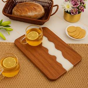 "Premium Wooden Tray with White Resin Large Rustic Serving Tray for <b>Coffee</b> & Dining <b>Table</b> Decor Wholesale Export Supply - Product Image 4
