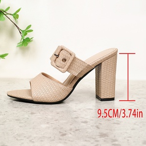 Simple All-Match Chunky High <b>Heel</b> Stiletto Pointed Toe Women's Summer Outdoor Slide Sandals with Buckle Closure - Product Image 5