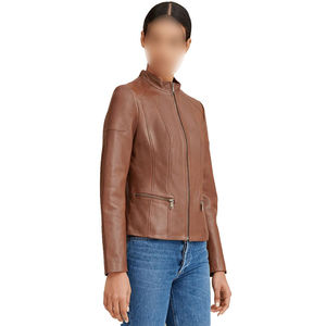 Blouson Bomber en Cuir Véritable Bordeaux Écologique Imperméable Automne-Hiver avec Ourlet Côtelé et Fermeture Éclair Boutonnée – Vente en Gros - Product Image 3