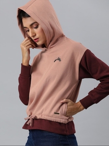 Sudadera con Capucha para Mujer, Diseño Color Block, Mezcla de Algodón, Tejido de Punto, Estilo Casual Otoñal, Logotipo Bordado Frontal, Corte Regular, Manga Larga - Product Image 3