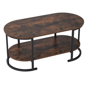 Oval 2-Tier Wooden Accent <b>Coffee</b> <b>Table</b> with Spacious Tabletop and Open Storage Shelf - Product Image 5