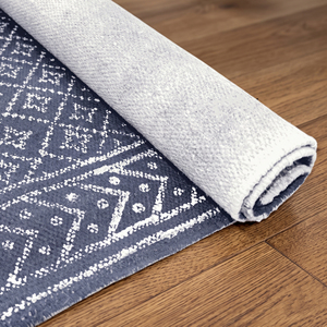 Tapis d'intérieur et d'extérieur en coton bleu lavable, imprimé au bloc, à tissage plat, pour salon, chambre, jardin - Vente en gros - Product Image 6