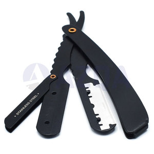 Navaja de afeitar plegable recta de acero inoxidable negro mate con mango ergonómico de plástico para afeitado profesional de barberos - Product Image 4