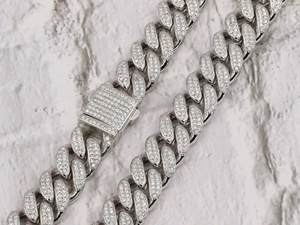 Miami Chain Necklace Men's Rhodium Plated Zinc Alloy Cubic Zirconia Hip Hop Jewelry Link Chain Style Gift - Product Image 3