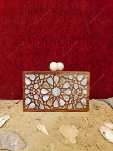 Luxury Wooden Clutch <b>Handbag</b> with Mother of <b>Pearl</b> Inlay Designer Evening Party Wedding Hard Case Clutch Bag - Product Image 2