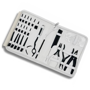 Professional Stainless Steel All-in-One Hair Extension <b>Beading</b> Tools <b>Kit</b> Pliers Loop Needles Customized Leather Pouch - Product Image 2