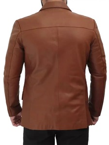 Mens Cognac <b>Leather</b> <b>Blazer</b> - Product Image 2