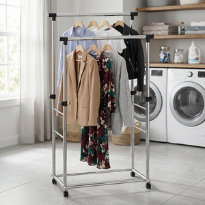 Modern Freestanding Coat Rack With Double Rods Portable Clothes Hanger <b>Stand</b> For <b>Laundry</b> Room Home Furniture - Product Image 2