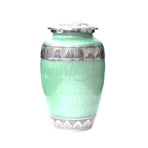 Urnes funéraires en aluminium pour adultes avec gravure, finition en étain et émail bleu clair, fournitures funéraires en métal pour cendres humaines - Product Image 2