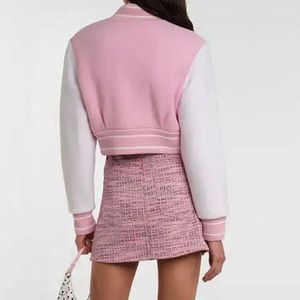 Veste de sport rose à col mandarin, manches longues, fermeture boutonnée, manteau court pour femme, printemps - Product Image 6