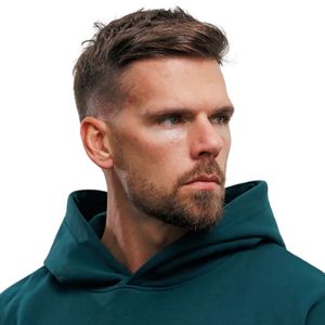 Mens Deep Teal Pullover Hoodie Casual Fleece Sweatshirt Long Sleeve <b>Athletic</b> Gymwear Fashion Hoodie Apparel - Product Image 3
