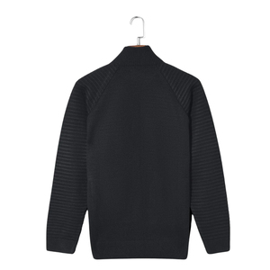 Cardigan en laine noire pour homme, col zippé, manches classiques, couleur unie, anti-boulochage, tricot épais, idéal pour l'hiver - Product Image 2