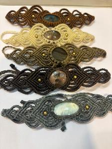 Handmade Macrame 4 Choker Necklace Labradorite <b>Moonstone</b> Goldstone Bohemian Beige Black Brown Cord <b>Jewelry</b> - Product Image 5