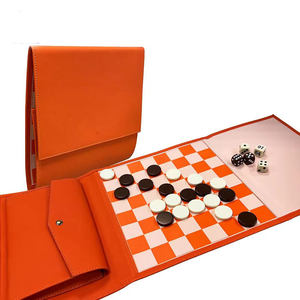 Customized Logo and Color Portable Travel Chess <b>Set</b> Leather Foaldable <b>Backgammon</b> Board with Checker Pieces - Product Image 1