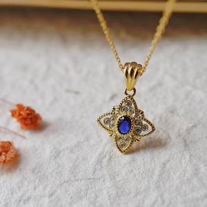 Vintage Sapphire Pendant Necklace September Birthstone 925 Sterling Silver 14K Gold Plated Dainty Jewelry Gift - Product Image 6