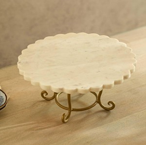 Marble <b>Top</b> Cake <b>Stand</b> with Gold Metal Base – Luxury Round Dessert <b>Display</b> <b>Stand</b> for Cakes, Wedding & <b>Table</b> Decor - Product Image 2