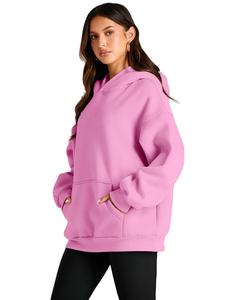 Pull à capuche anti-rides en coton/bambou tissé pour femmes surdimensionné le plus vendu Logo personnalisé col à capuche imprimé sur le devant hiver - Product Image 2