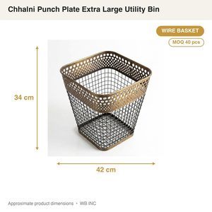 Cesta de alambre de hierro galvanizado extra grande hecha a mano de 42 cm, negra, con acabado de latón antiguo, perforada graduada, tipo Chhalni Punch Plate, para utensilios de cocina BI - Product Image 3