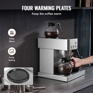 Macchina da Caffè Commerciale a Goccia da 12 Tazze con 4 Caraffe in Vetro e Piastre Riscaldanti per Decanter in Acciaio Inossidabile, Spina UK - per Hotel - Product Image 3