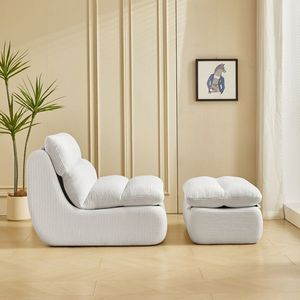 Modern Compressed Corduroy Chaise Lounge Chair with Ottoman Cozy <b>Recliner</b> for Small Spaces Living Room or Bedroom - Product Image 2
