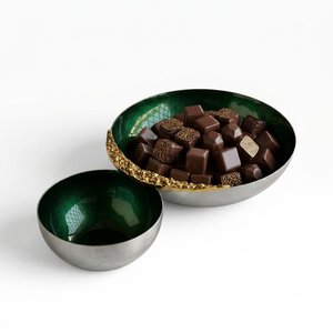 Decorative Silver & Green <b>Chocolate</b> Bowls Set with Moon Accent Customizable <b>Chocolate</b> Accessories Custom Sizes Color Available - Product Image 1
