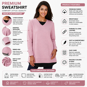 เสื้อสเวตเชิ้ต Driftwear Impex รุ่น Custom Plus Size สำหรับผู้หญิง คอวี แขนยาว ผ้าถัก โพลีเอสเตอร์/คอตตอน ปักลาย สตรีทแวร์ สีพื้น - Product Image 5