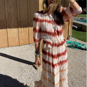 Vacaciones de verano New Look Sostenible Tie-Dye Impreso Sin espalda Vestido largo Maxi Hasta el suelo Botón Decoración Natural Lavable - Product Image 2