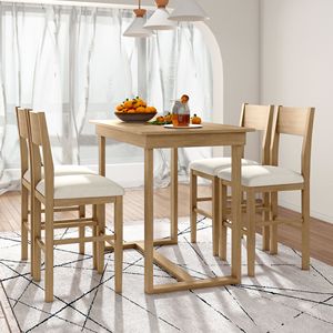 Set da Pranzo TOPMAX Stile Fattoria con Tavolo Rettangolare e 4 Sedie per Spazi Ristretti - Product Image 2