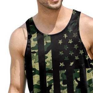 Camiseta sin mangas con estampado de camuflaje para hombre, cuello redondo, de secado rápido, transpirable, deportiva, con estampado por sublimación, material de spandex, logotipo frontal - Product Image 3
