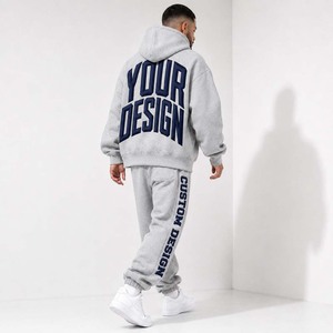 Survêtement gris à capuche pour homme, manches longues, décontracté, coupe classique, avec poches latérales, taille élastique, design de logo personnalisé - Product Image 2