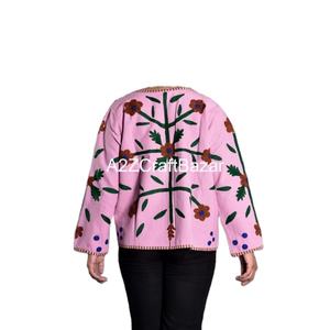Handmade Embroidery Breathable Eco-Friendly Quick Dry Women's Winter Bomber Jacket Floral Pattern Suzani Cotton Knitted Ruffles - Product Image 4