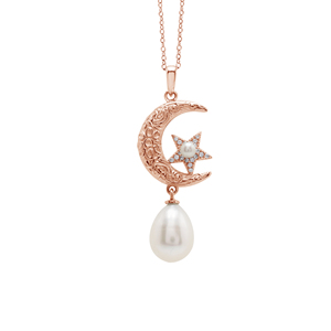 Collar con colgante de estrella y luna de Plata de Ley 925 con perla de agua dulce ovalada y redonda, chapado en rodio, joyería fina romántica para mujer - Product Image 6