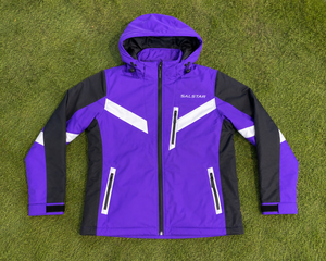 Veste softshell pour homme, contraste violet, blanc et noir, avec capuche, imperméable, coupe-vent, veste de sport d'hiver pour l'extérieur, vêtements de travail personnalisés - Product Image 6