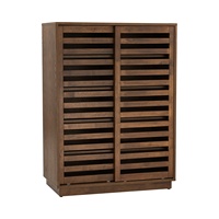 Meuble à chaussures minimaliste contemporain en bois avec portes coulissantes à lattes, finition noyer, autoportant, pour salon et entrée