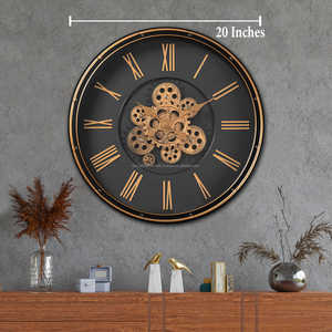 Horloge murale design rustique moderne Antique rond décor de bureau à domicile en résine faite à la main d'Inde - Product Image 6
