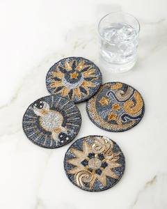 Traditional Handmade Embroidery <b>Beaded</b> Table <b>Coaster</b> with Detailed Craft Work for Elegant Dining Room and Home Decoration - Product Image 1